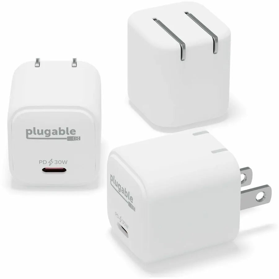 Plugable Technologies 3-Pack GaN USB-C Power Adapter with 30W Fast Charging