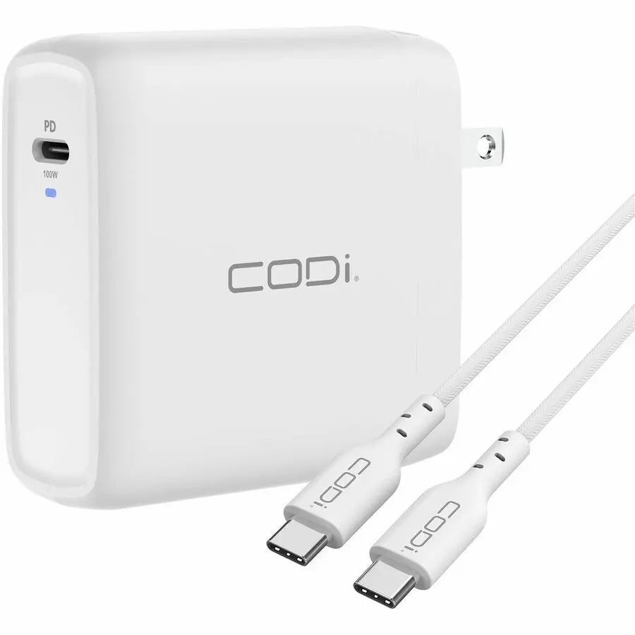 CODi 100W Wall USB-C Charger with USB2.0 EPR Braided Cable for Fast Charging