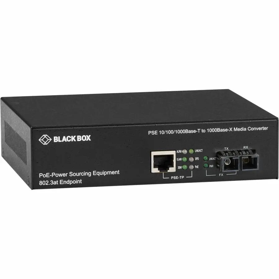 Black Box LPS500AMMSCR3 PoE Gigabit Media Converter with Fiber Optic and Copper Connection