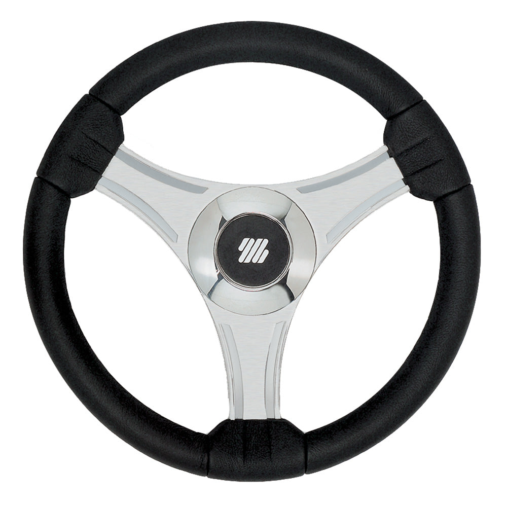 Uflex Tavolara 13.8-Inch Black Polyurethane Steering Wheel with Silver Aluminum Spokes and X62 Hub