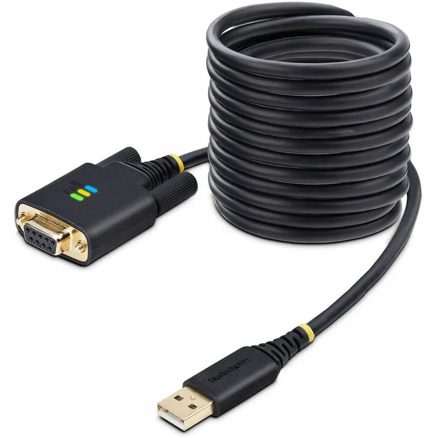 StarTech.com 10ft USB to Serial Adapter with Null Modem Support – FTDI Chipset, COM Retention, Windows, macOS, Linux Compatibility