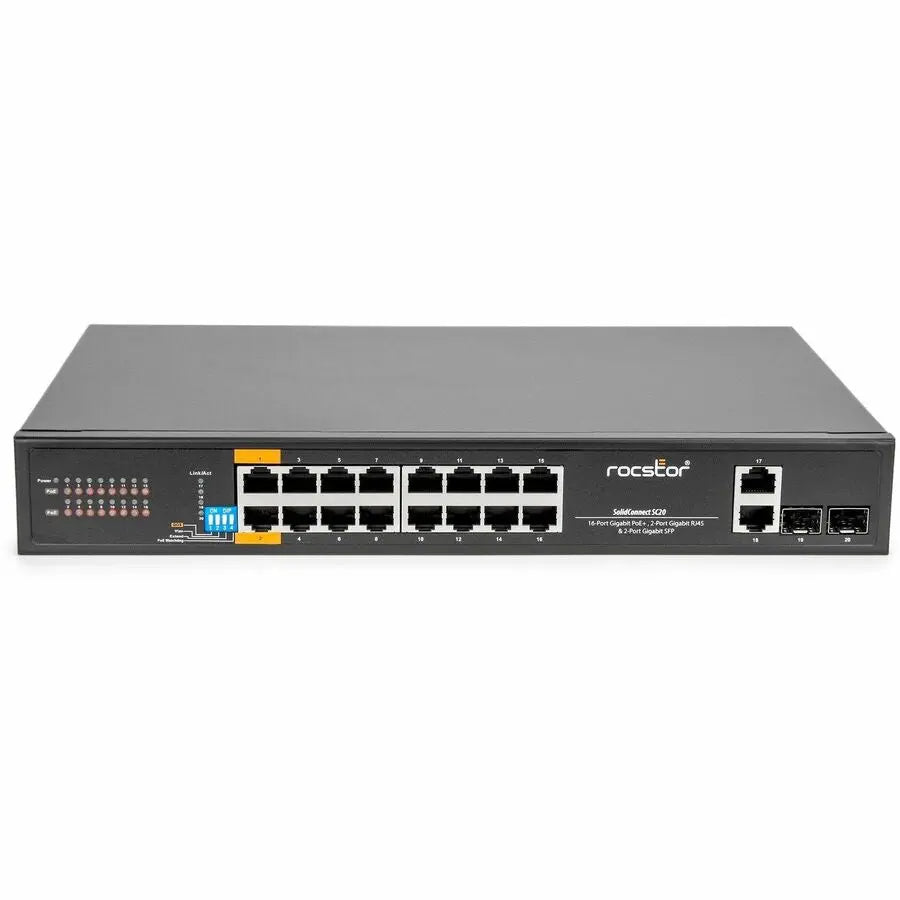 Rocstor SolidConnect SC20 20-Port Unmanaged Ethernet Switch with PoE+ and SFP Uplink
