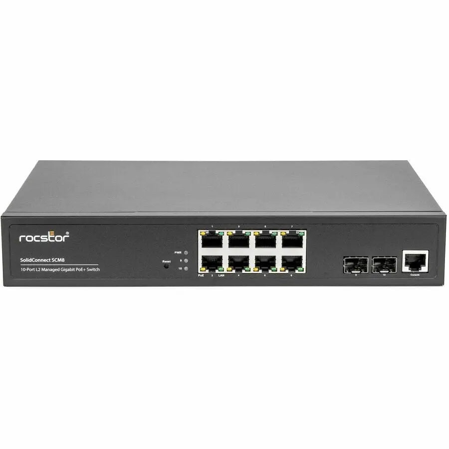 Rocstor SolidConnect SCM8 8-Port PoE+ Gigabit Managed Switch with 2 SFP Ports