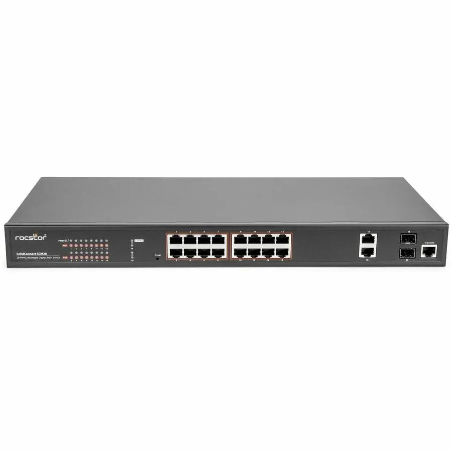 Rocstor SolidConnect SCM20 16-Port Gigabit PoE+ Managed Switch with 2 Gigabit RJ45 & SFP Ports