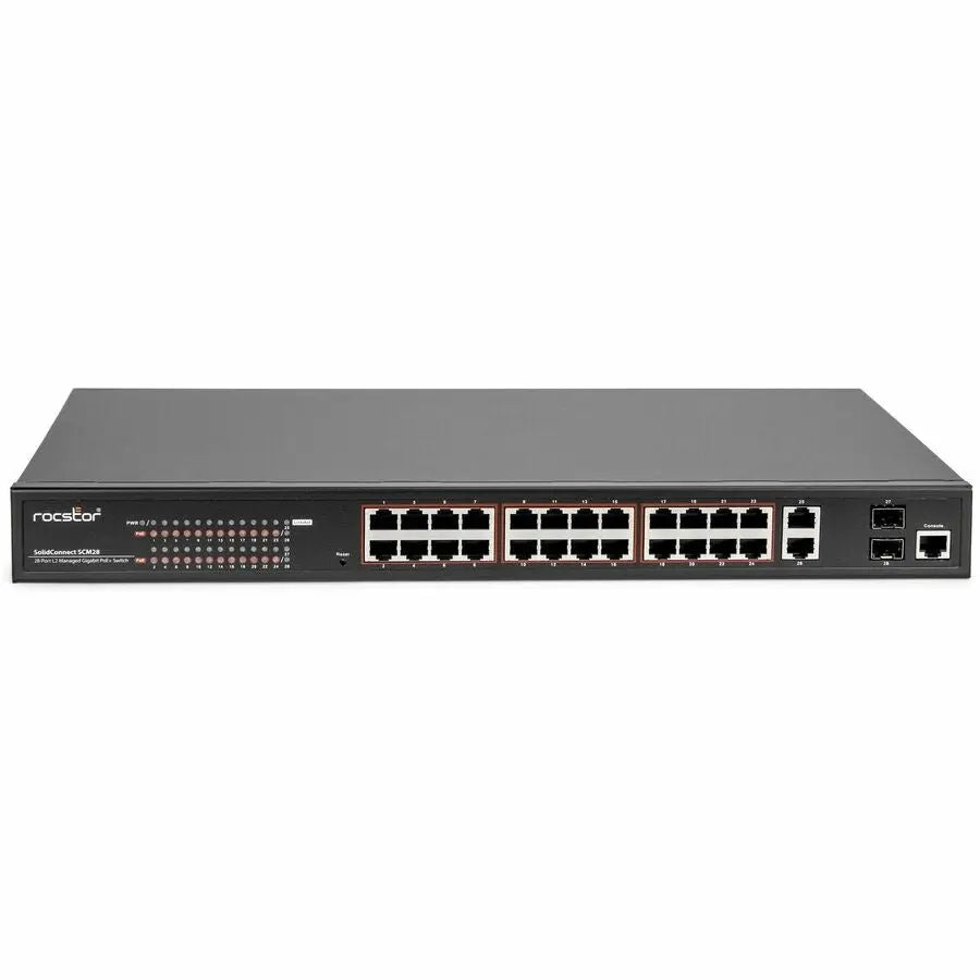 Rocstor SolidConnect SCM28 24-Port PoE+ Managed Gigabit Switch with SFP and RJ45 Ports