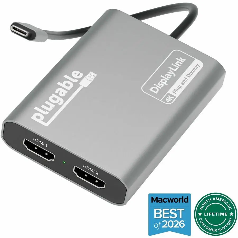 Plugable USBC-6950M Dual 4K HDMI USB-C Adapter for Multiple Monitors