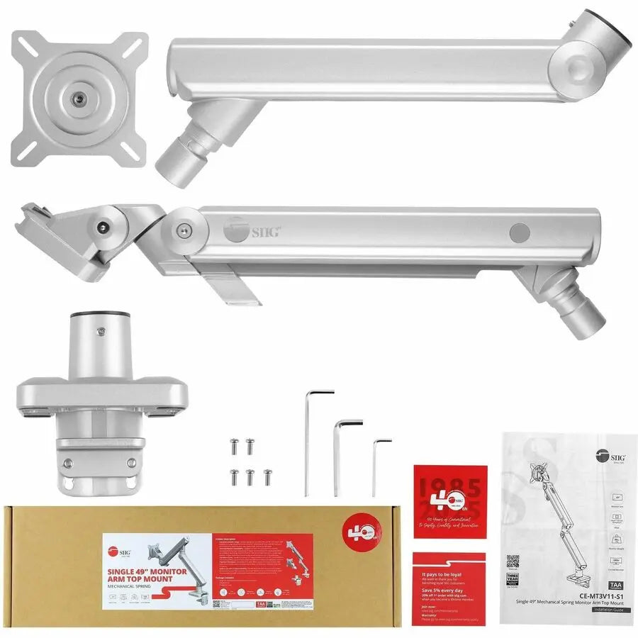 SIIG Heavy Duty Single Monitor Arm Mount for 22-49 Inch Displays, Model CEMT3V11S1
