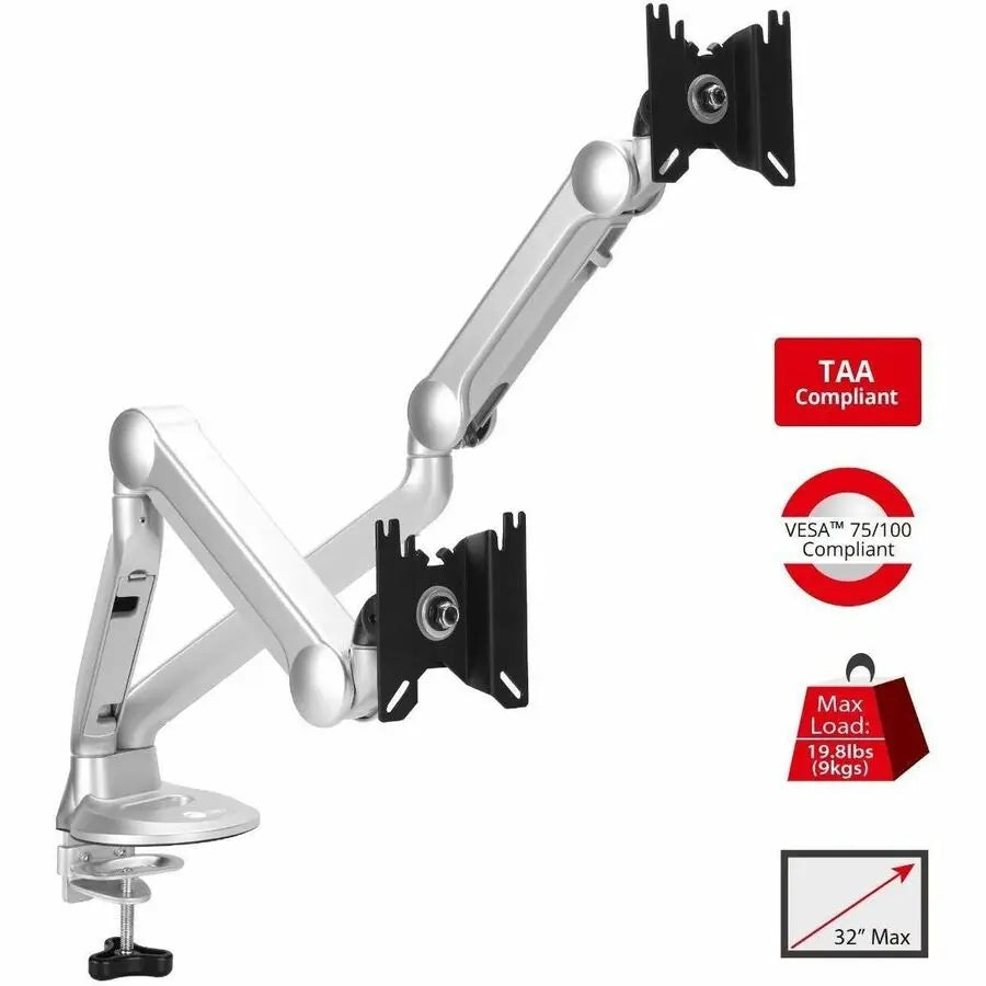 SIIG CEMT3X11S1 Desk Mount Dual Gas Spring Monitor Arm for Up to 32-Inch Monitors