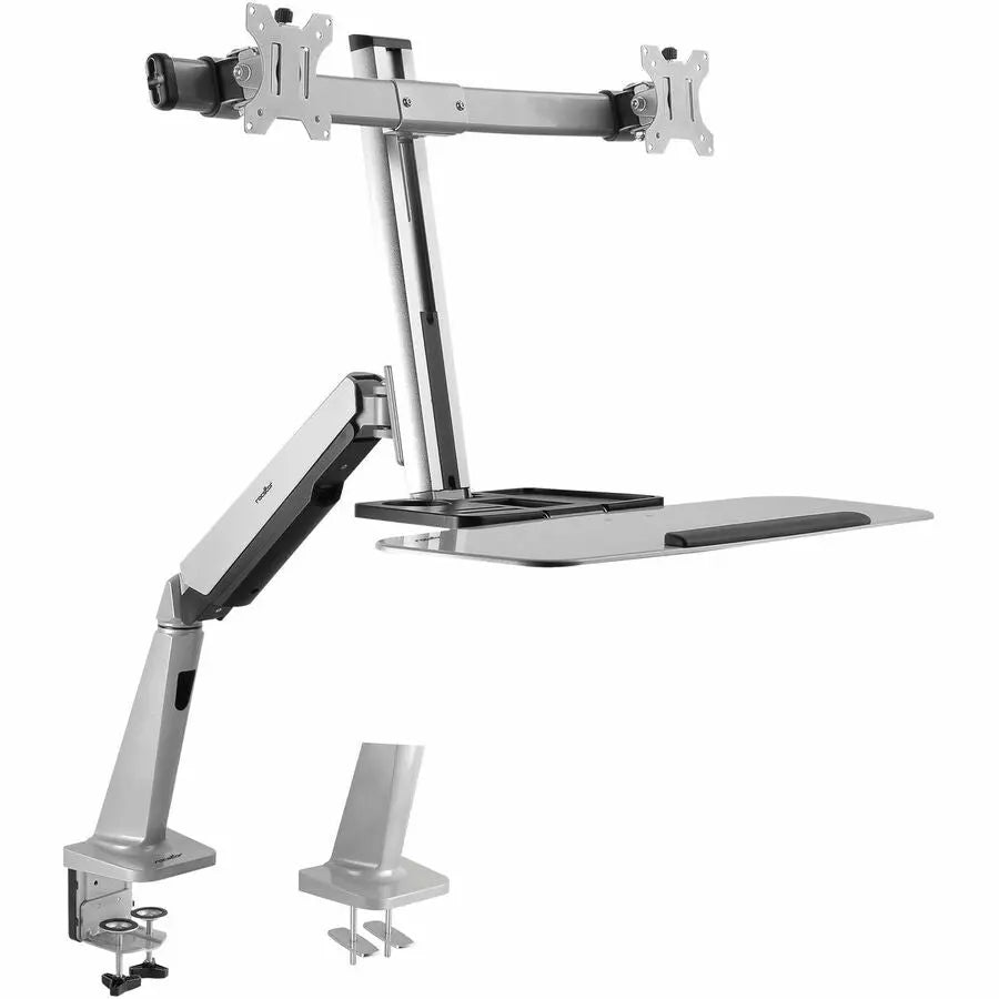 Rocstor Y10N029-S1 Sit-Stand Dual Monitor Arm with Adjustable Keyboard Tray and CPU Mount