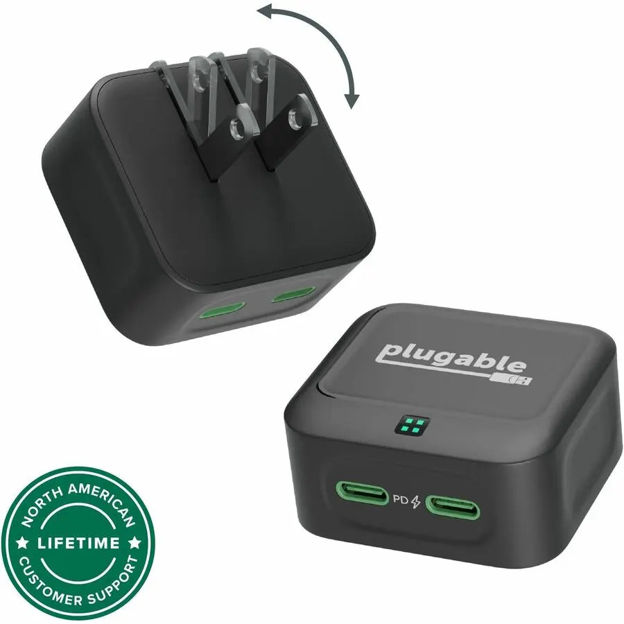 Plugable PS-40C2W 40W Dual USB-C Charger – Compact, Fast Charging Power Adapter for Smartphones, Tablets, and Laptops