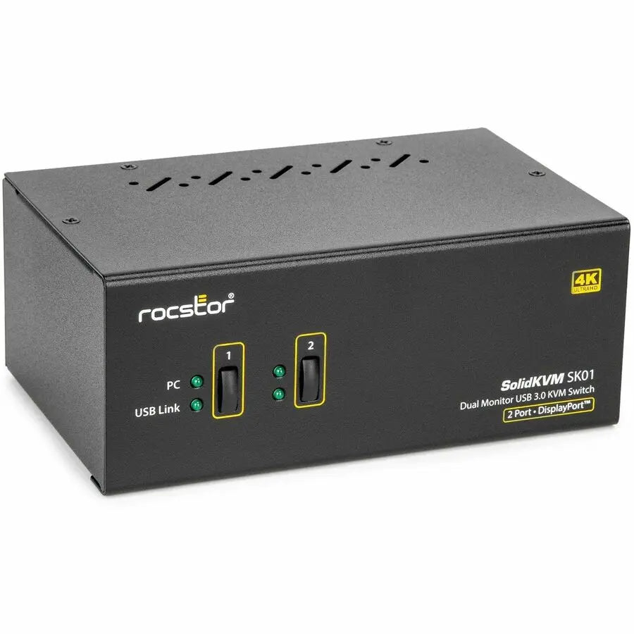 Rocstor SK01 2-Port Dual Monitor DisplayPort 1.2 USB KVM Switch with Audio and Microphone Support