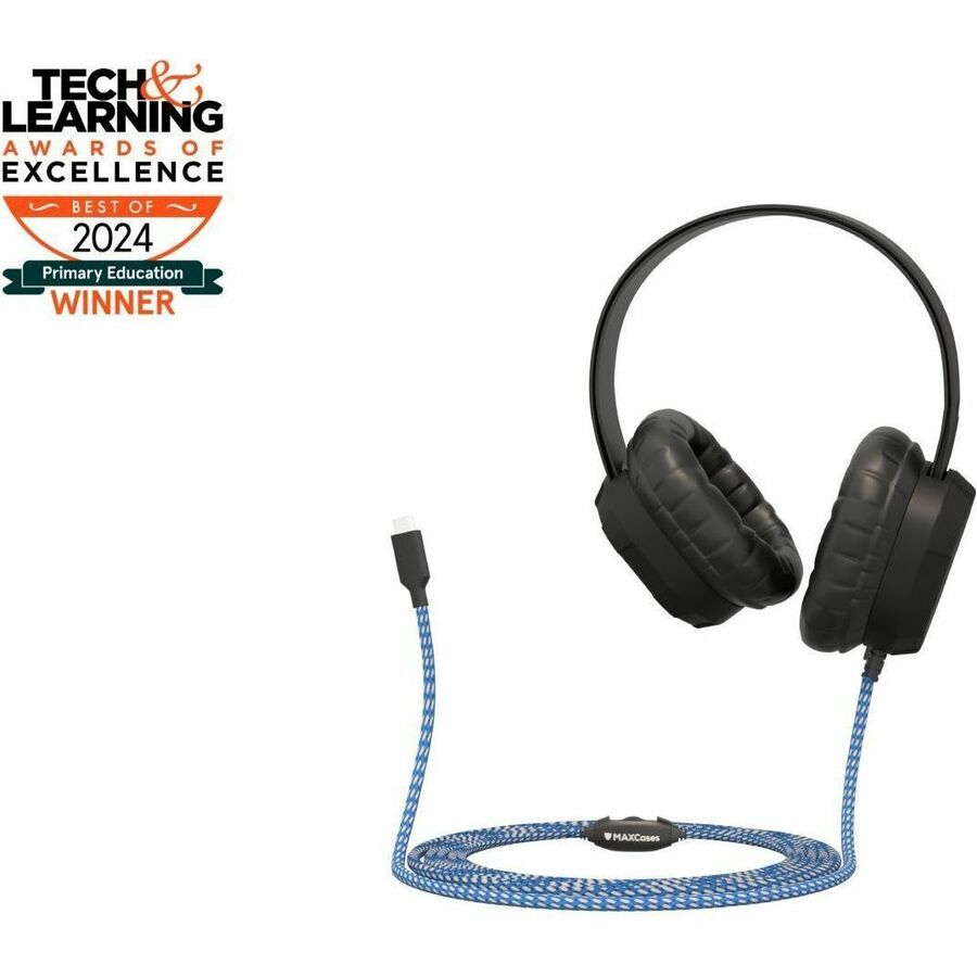 MAXCases Extreme Headset with Braided Cable and Built-In Microphone – USB-C Connector, Black