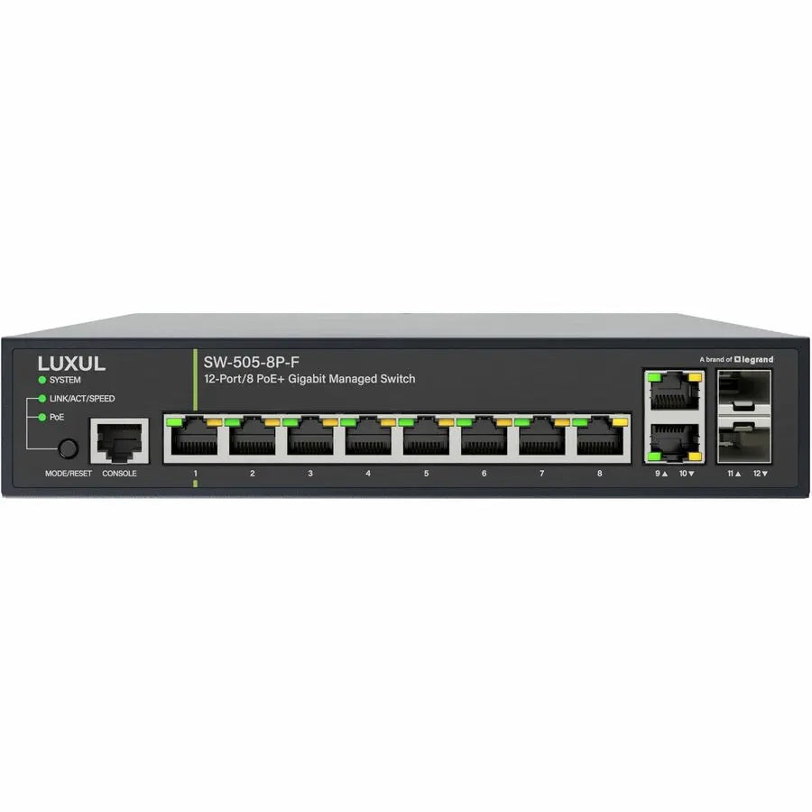 Luxul SW-505-8P-F Managed Gigabit Ethernet Switch with 8 PoE+ Ports and SFP Expansion - TAA Compliant