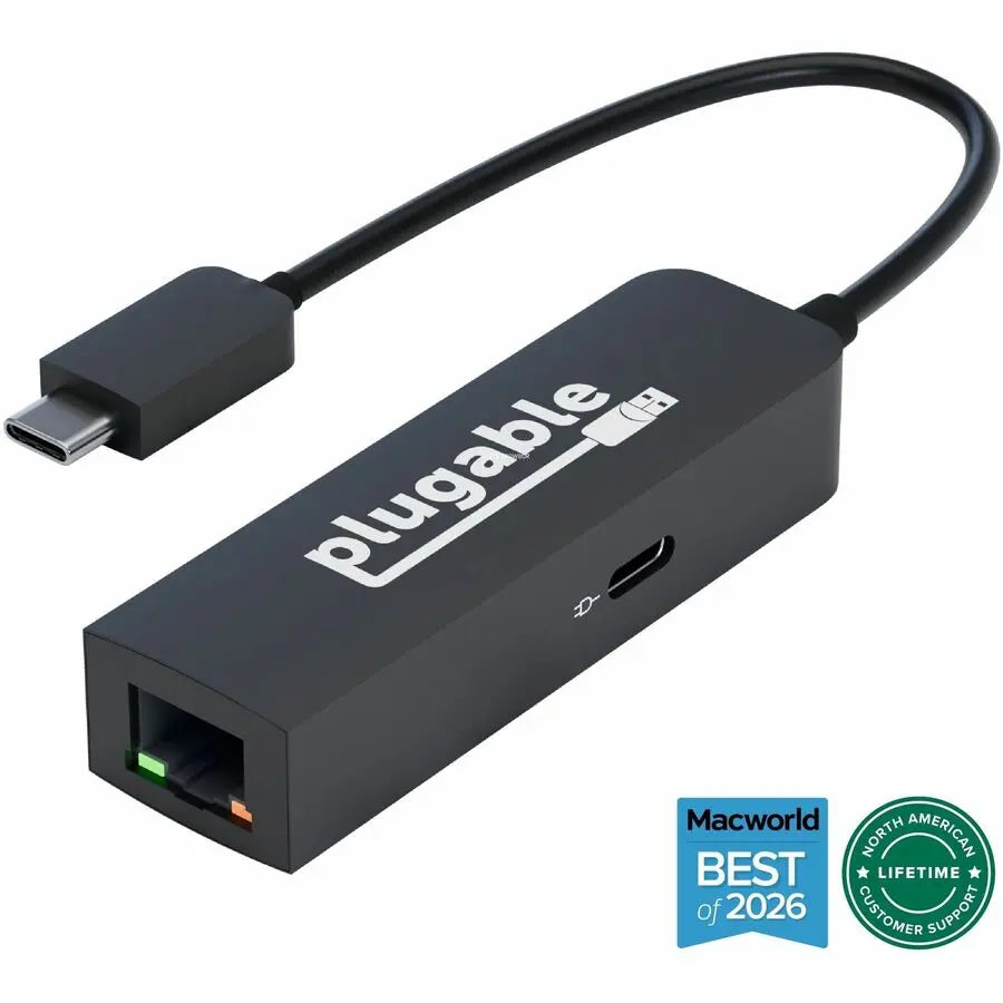 Plugable USBC-E2500PD 2.5Gbps USB-C Ethernet Adapter with 100W Power Delivery for Laptop and Mobile Devices