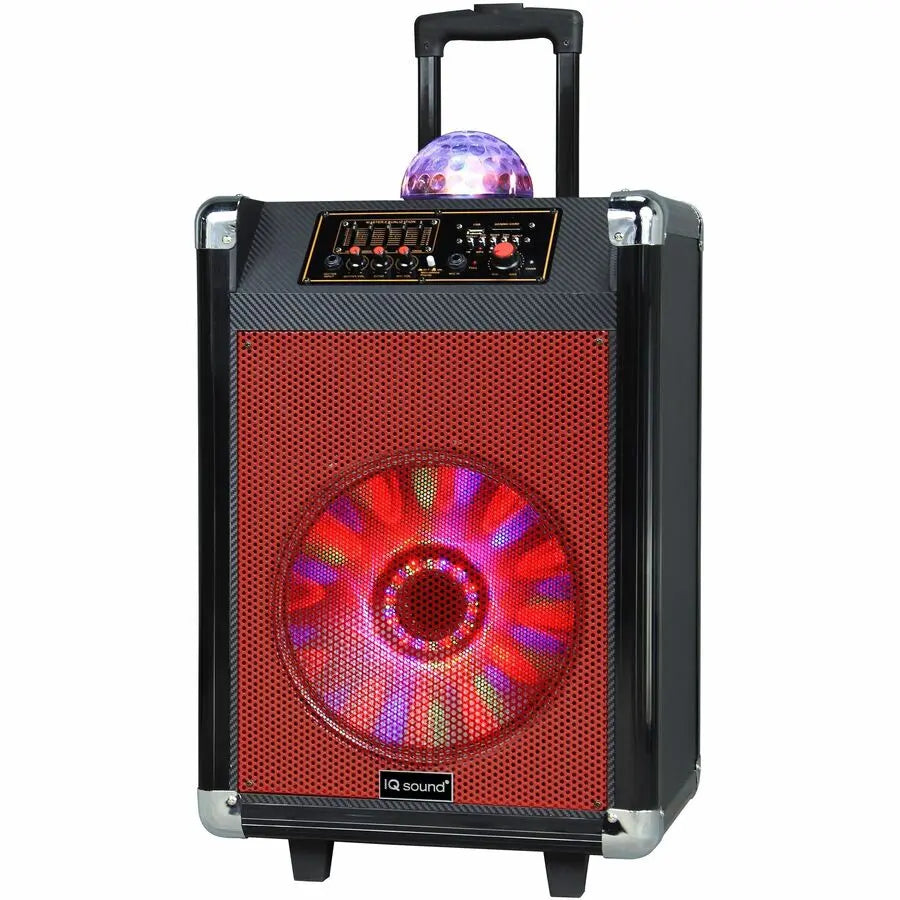 Supersonic IQ-3612DJBT Portable Bluetooth Speaker with Disco Ball Light - 12-Inch Red Speaker System with FM Radio and Microphone Input