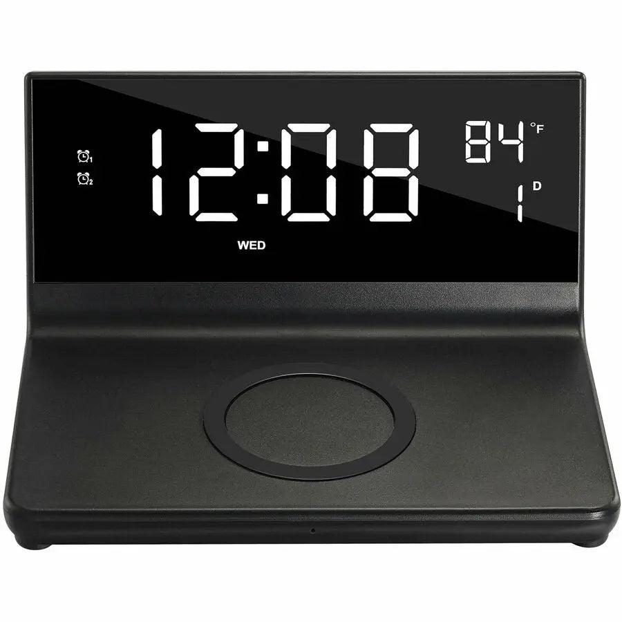 Supersonic SC-6025QI Dual Alarm Clock with Wireless Charger - 2-in-1 Bedside Clock with Temperature, Calendar, and Adjustable Brightness