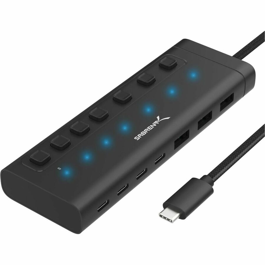 Sabrent HB-3A4C 7-Port USB-C Powered Hub with Individual Switches and 20W Power Delivery