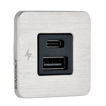 Scanstrut TILE USB-A/USB-C Interior Charging Socket - 12/24V with Stainless Steel Bezel