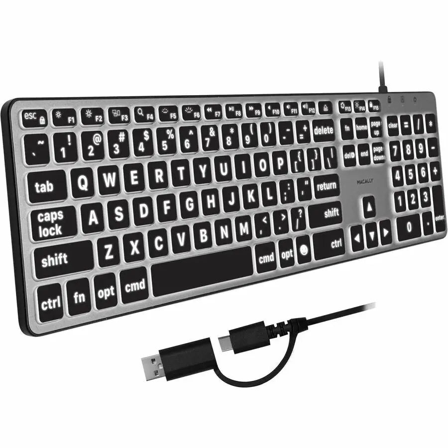 Macally Backlit Large Print Keyboard for Mac with Dual USB-A and USB-C Connectivity - UCABLZKEYLPSG