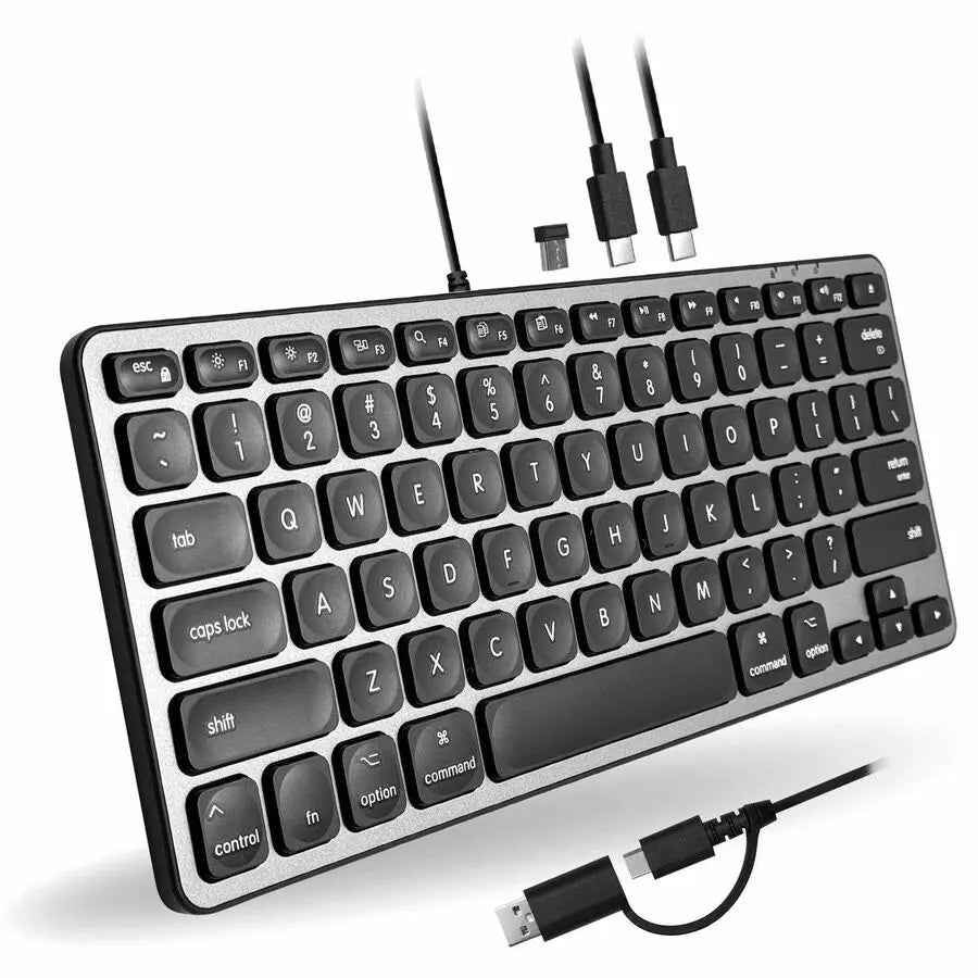 Macally UCAMINIZHUB Compact Wired Keyboard with Built-in USB Hub and Dual USB-C / A Ports for Mac