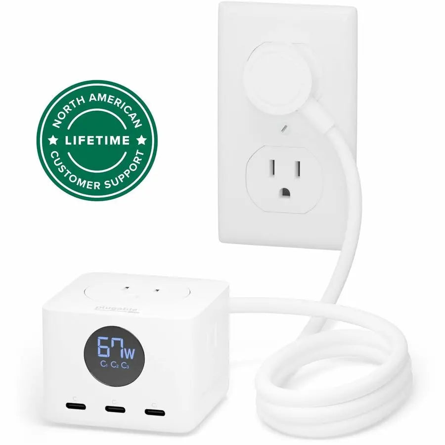 Plugable 67W USB-C Power Strip and Charging Station Extension Cord with Multiple Outlets