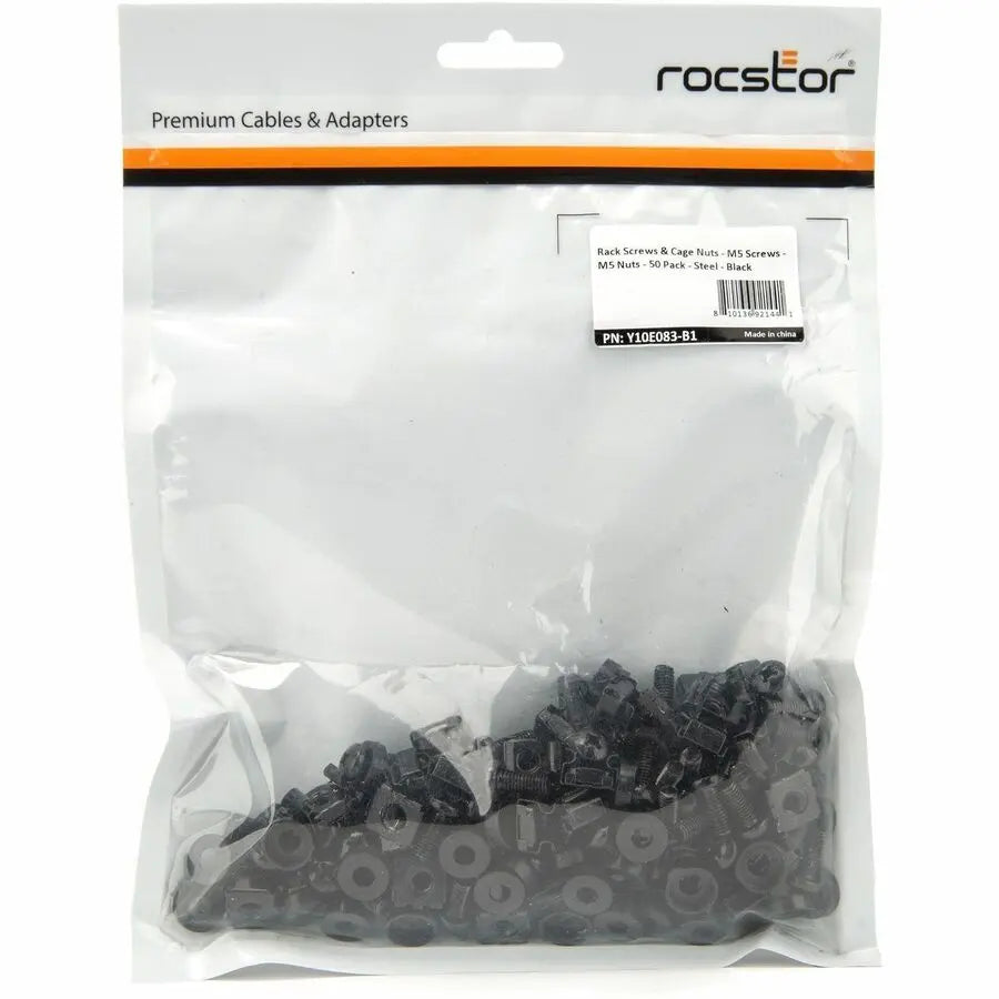 Rocstor Y10E083-B1 Premium M5 Mounting Screws and Cage Nuts for Server Racks