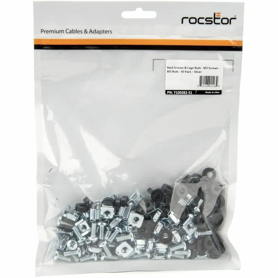 Rocstor 50 Pack M5 Mounting Screws and Cage Nuts for Server Racks and Cabinets
