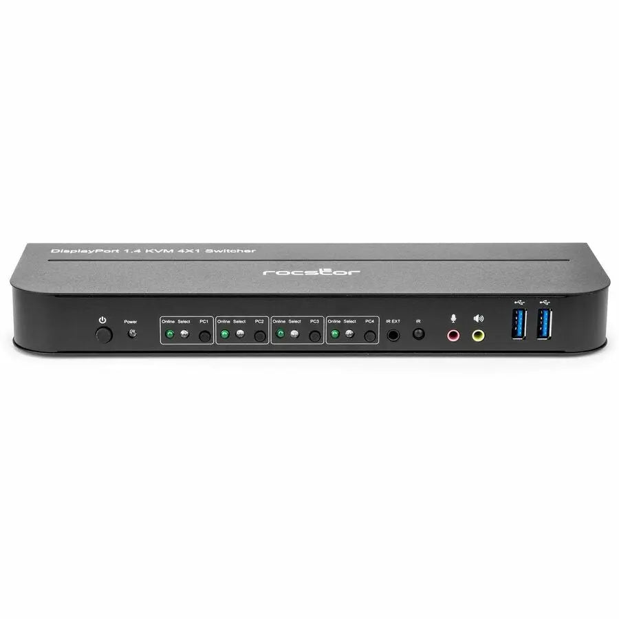 Rocstor SolidKVM SK04 DisplayPort 1.4 & USB 3.0 4x1 KVM Switch for High-Resolution Multi-Device Control
