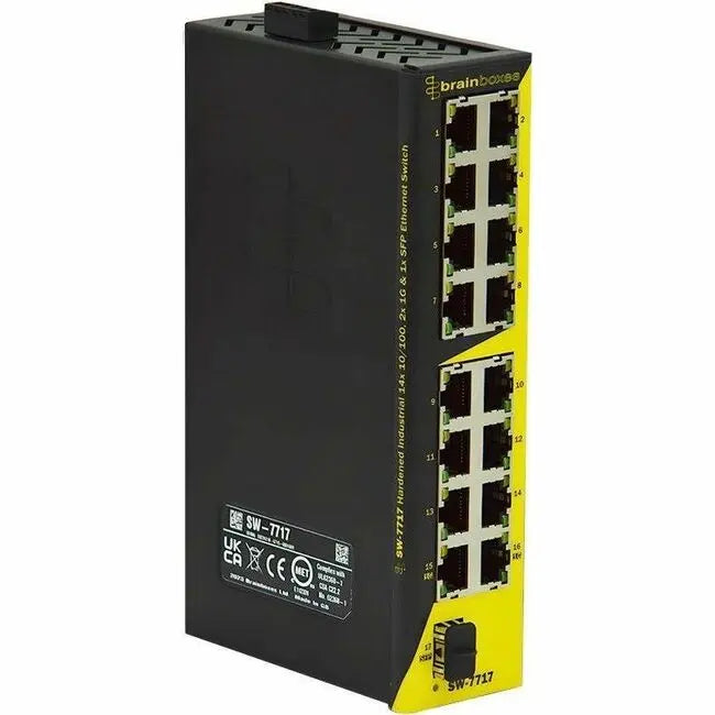 Brainboxes SW-7717 Ethernet Switch with SFP Uplink, 16 Ports, DIN Rail Mountable