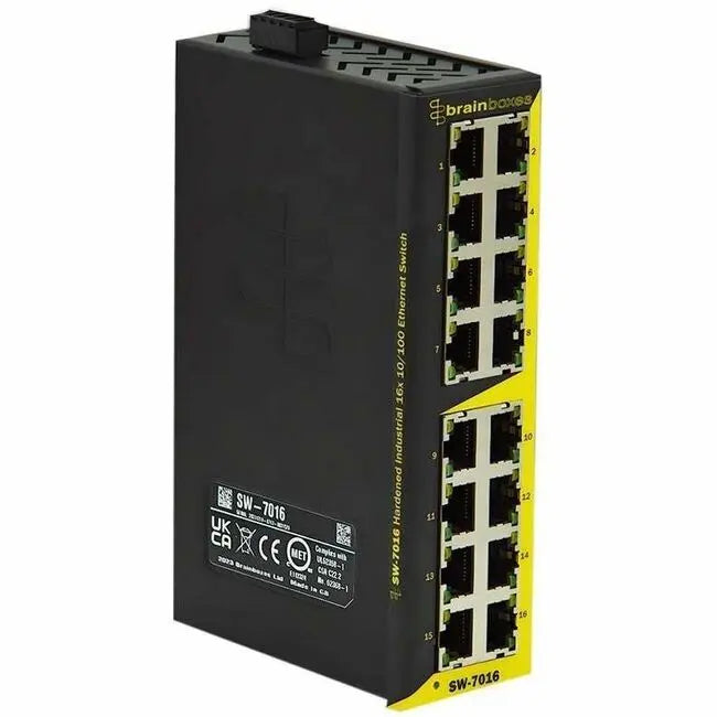 Brainboxes SW-7016 Industrial 16-Port Ethernet Switch with DIN Rail Mount and Redundant Power