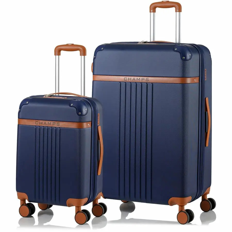 Champs International Vintage Collection 2-Piece Navy Hardside Luggage Set with USB Charging and TSA Locks