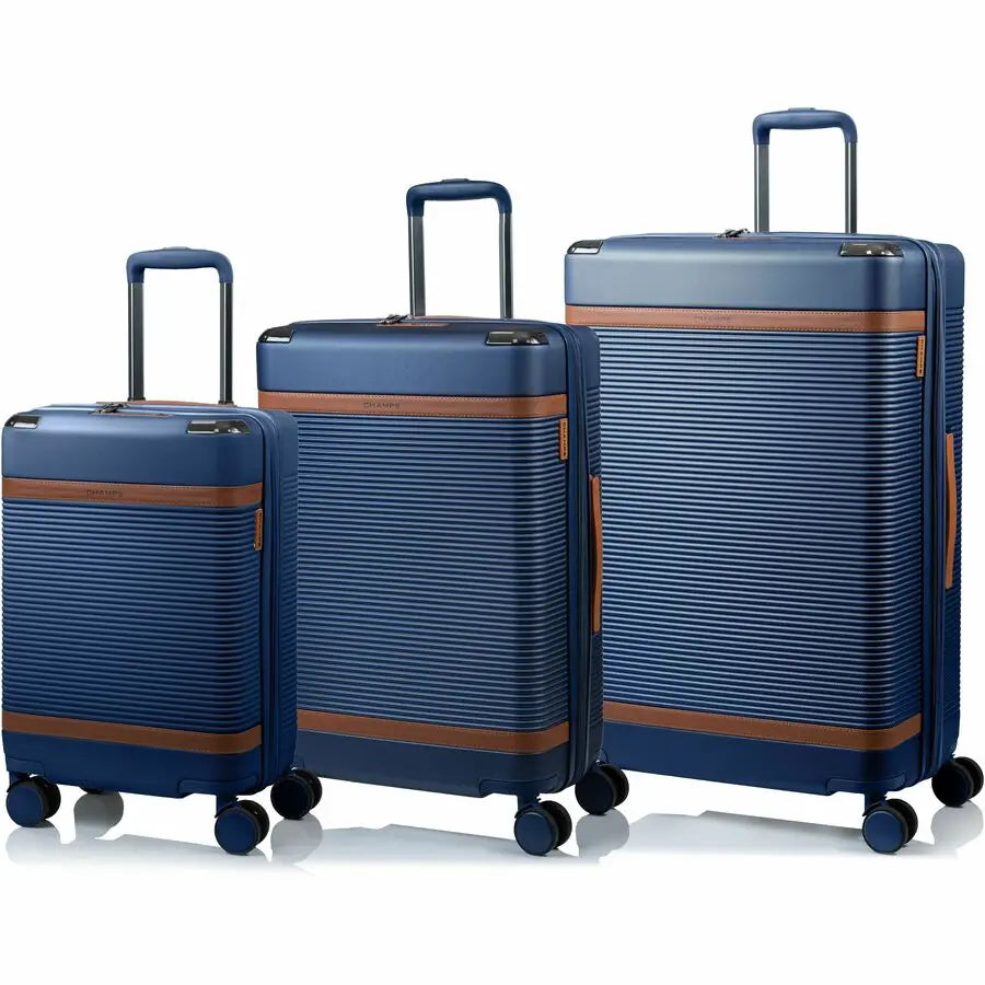 Champs International Vintage III Collection 3-Piece Navy Hardside Luggage Set with Expandable Design and USB Charging