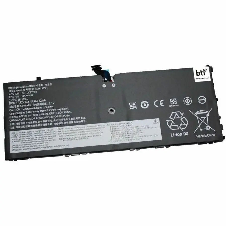 BTI 01AV454-BTI Replacement Battery for Lenovo ThinkPad X1 3rd Gen Tablet PC - 7.72V, 42Wh, 5440mAh, 3-Cell Lithium-ion Battery