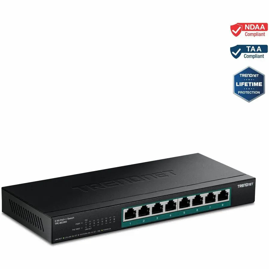 TRENDnet TPE-BG380 8-Port 2.5G PoE++ Switch with 230W Power Budget and Wall Mount Capability