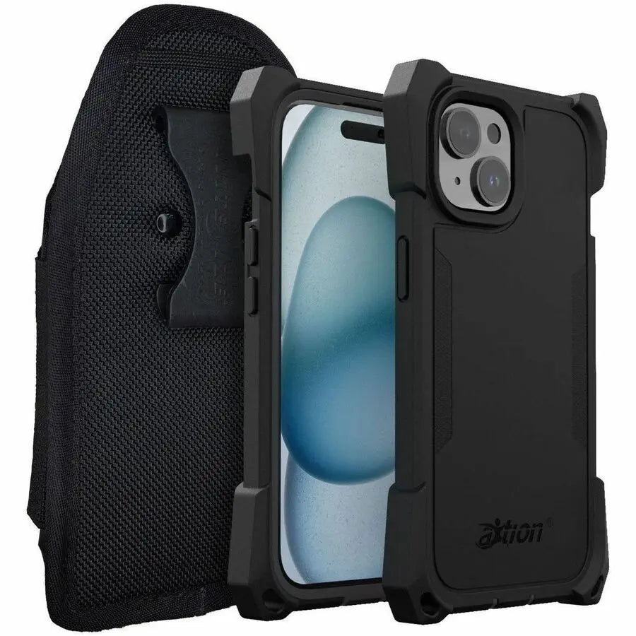 The Joy Factory aXtion Edge Bundle for iPhone 15 - Durable Shockproof Case, MagSafe Compatibility, Glass Screen Protector, and Holster