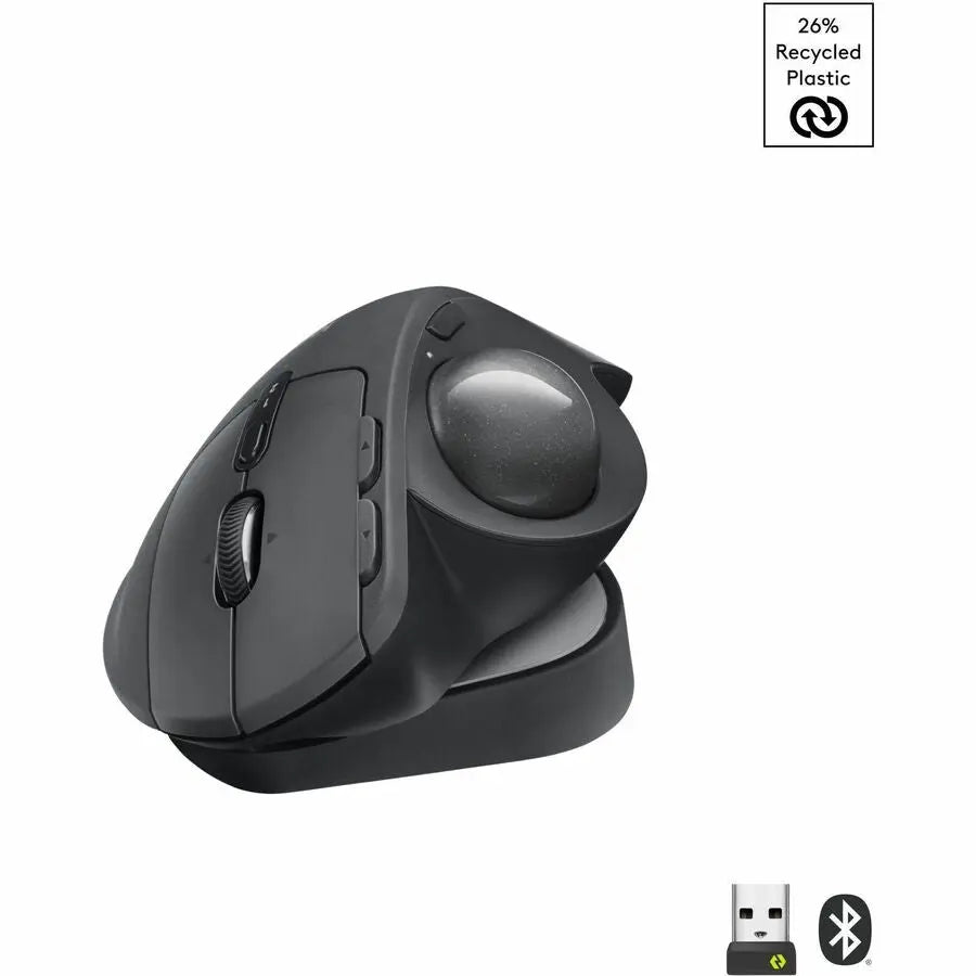 Logitech MX Ergo S Plus Wireless Trackball Mouse – Ergonomic, Rechargeable with Bluetooth & Logi Bolt, 6 Programmable Buttons, Graphite