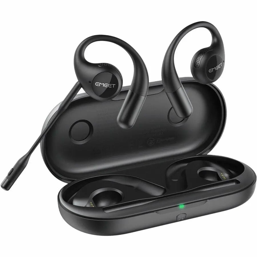 EMEET Airflow Open-Ear Earbuds with Detachable Microphone and Noise Cancellation - Black