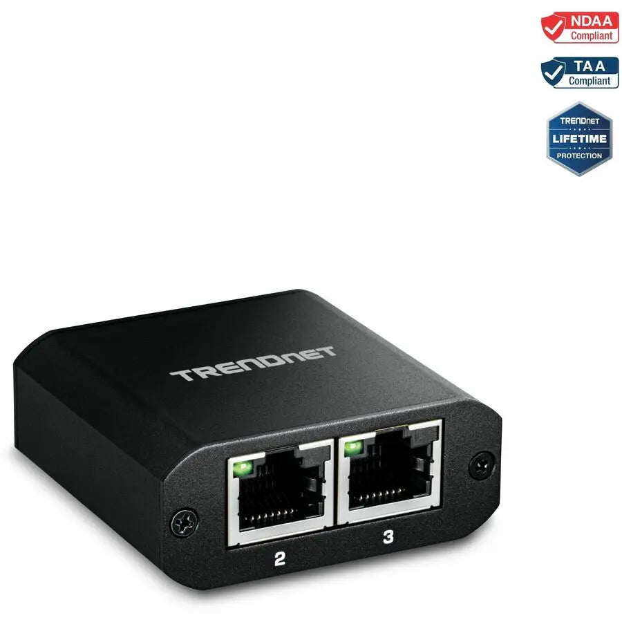 TRENDnet 2-Port Gigabit Splitter with USB Type C Power, TEG-102S, Splits One Network Connection Into Two, Ethernet Splitter, USB Type C Power Cable Included, NDAA & TAA Compliant