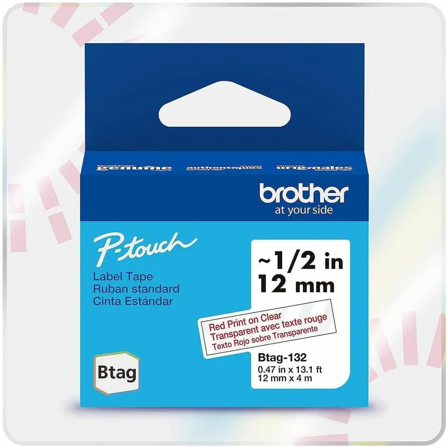 Brother P-touch BTAG-132 Red on Clear Label Tape for PT-N10, PT-N20, PT-N25BT