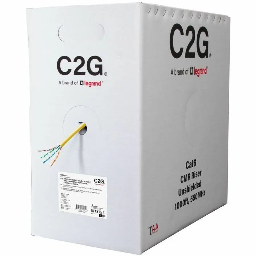 LEGRAND AV C2G Cat6 UTP Network Cable – TAA Compliant, 550 MHz, Riser Rated, Yellow Bulk Cable