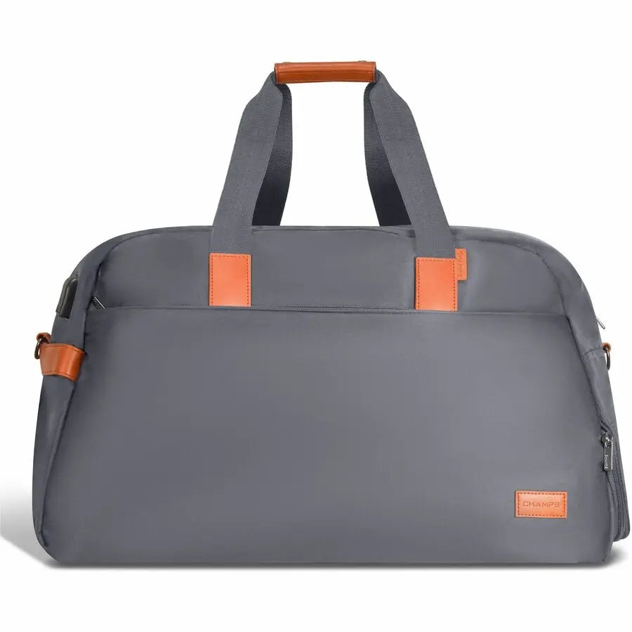 Champs Vintage Collection Weekender Duffle Bag with USB Port and Shoe Compartment – Gray