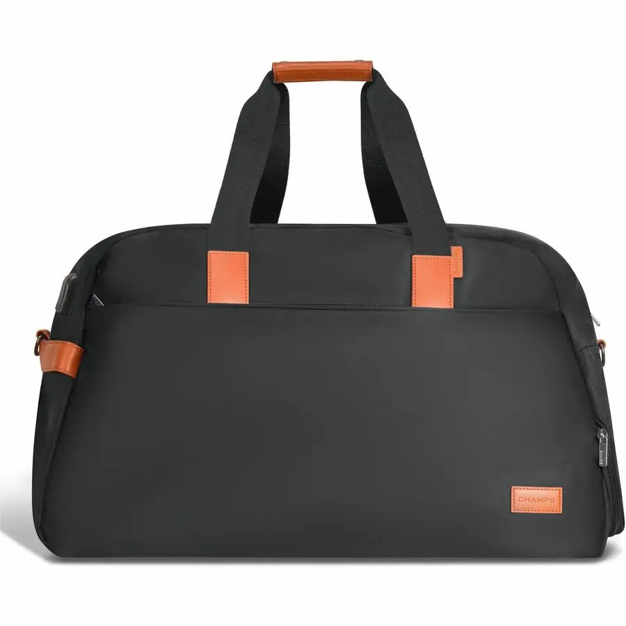 Champs International Vintage Collection Weekender Duffle Bag with USB Port and Laptop Sleeves, Black