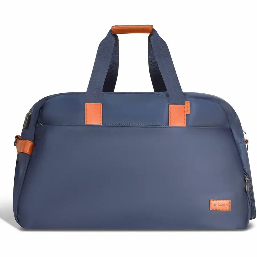 Champs International Vintage Collection The Weekender Duffle Bag in Navy with USB Port and Laptop Sleeves