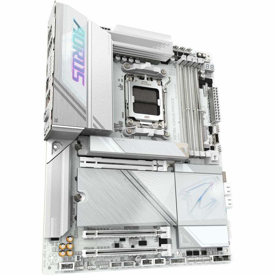 GIGABYTE Ultra Durable X870E AORUS PRO ICE Gaming Desktop Motherboard - AMD X870E Chipset, Socket AM5, ATX Form Factor