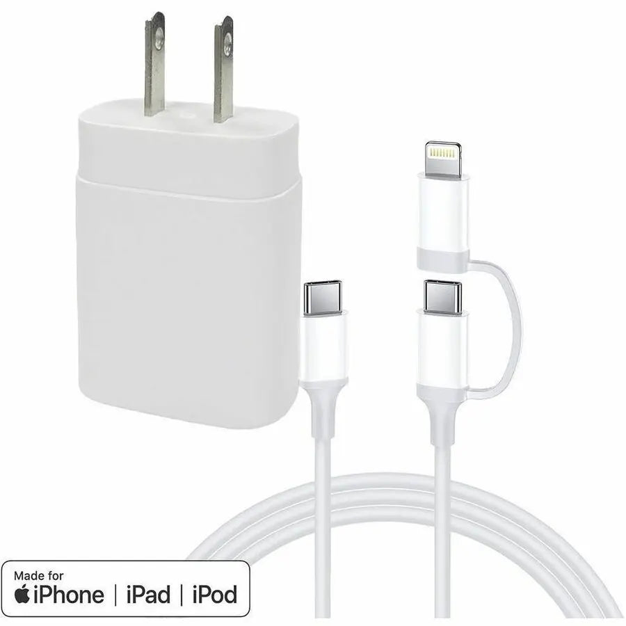4XEM 25W USB-C Power Adapter with 3ft USB-C to Lightning & USB-C Cables – Fast Charging for Apple & Android Devices