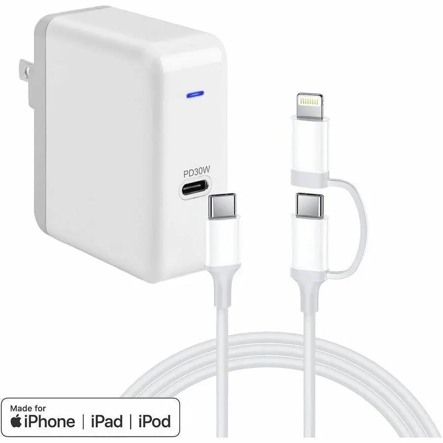 4XEM 30W USB-C Power Adapter with Lightning & USB-C Cable – Compact Fast Charging Kit