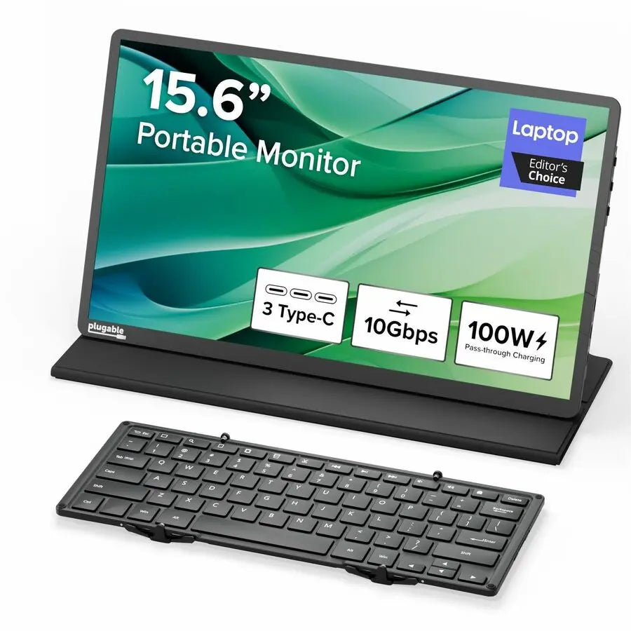 Plugable USBC-PDMON Portable Monitor and BT-KEY3XL Keyboard Bundle for Travel and Remote Work
