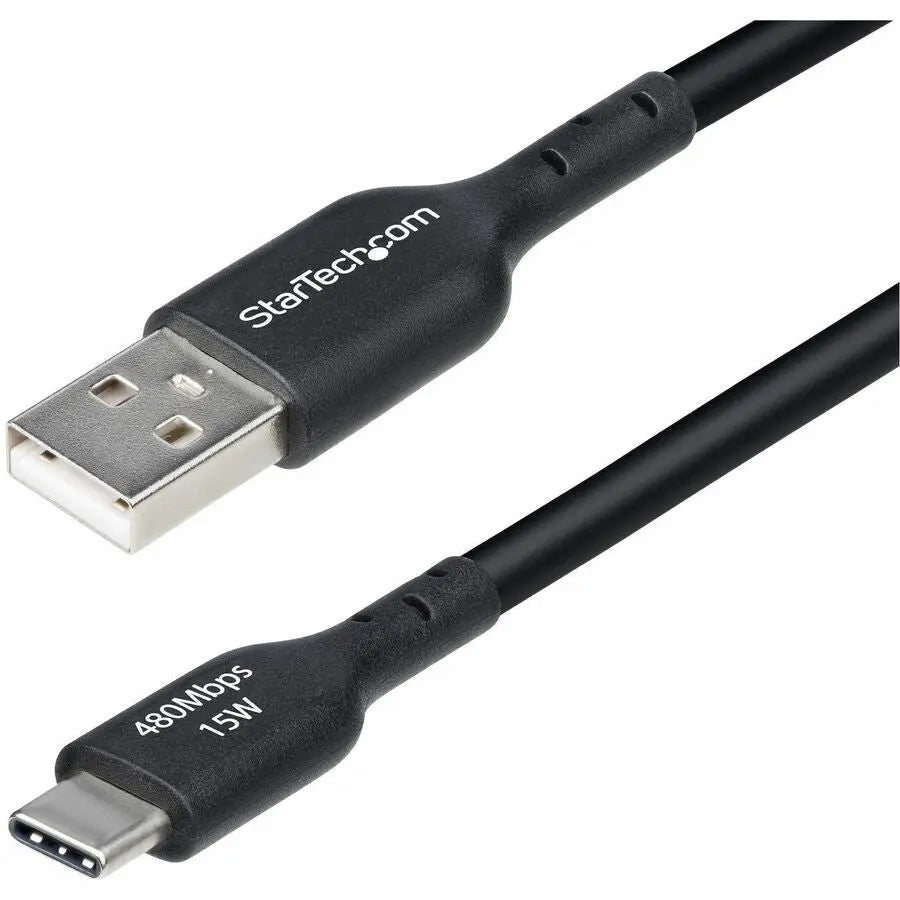 StarTech.com 15ft USB-A to USB-C Charging and Data Transfer Cable – 3A Fast Charging, USB 2.0, TPE Jacket, Black