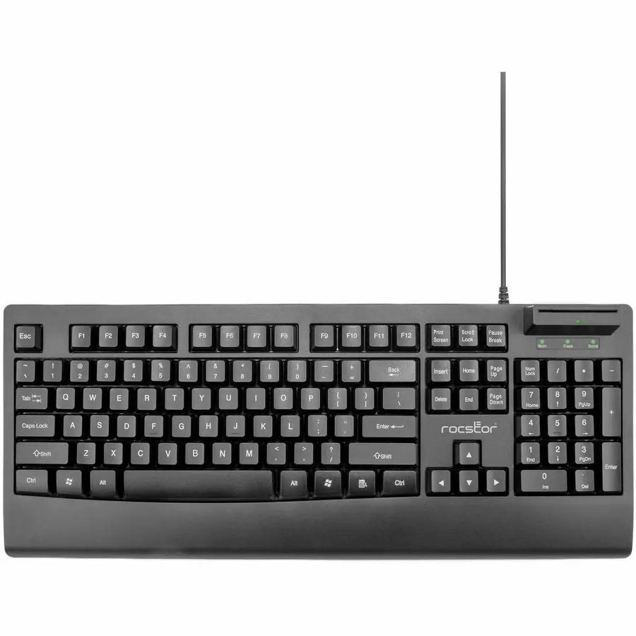 Rocstor KS18 Security USB Keyboard with Built-in Smart Card Reader - 104 Keys, Black