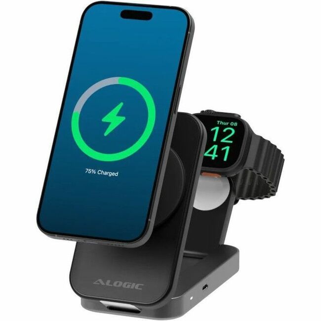 ALOGIC Flip 2-in-1 Qi2 Fast Wireless Charging Stand, Black, AL21WCFL-BK